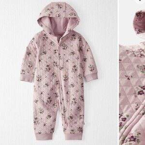 Quilted Hooded Baby Romper - Pink Floral
